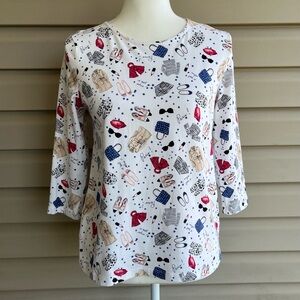 •Talbots• Paris Print Bow Back Knit Top - Size Small Petite